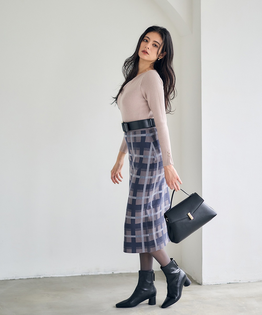 sheller チェックツイードニットスカート sheller シェリエチェックツイードニットスカート