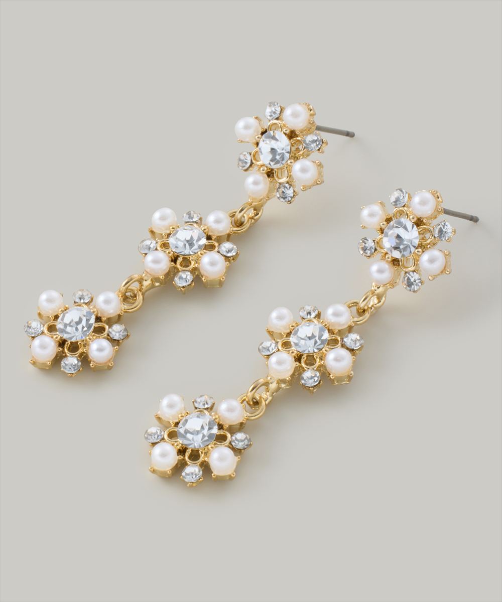 3連フラワーパールビジューピアス - 12Twelve Agenda(トゥエルブ