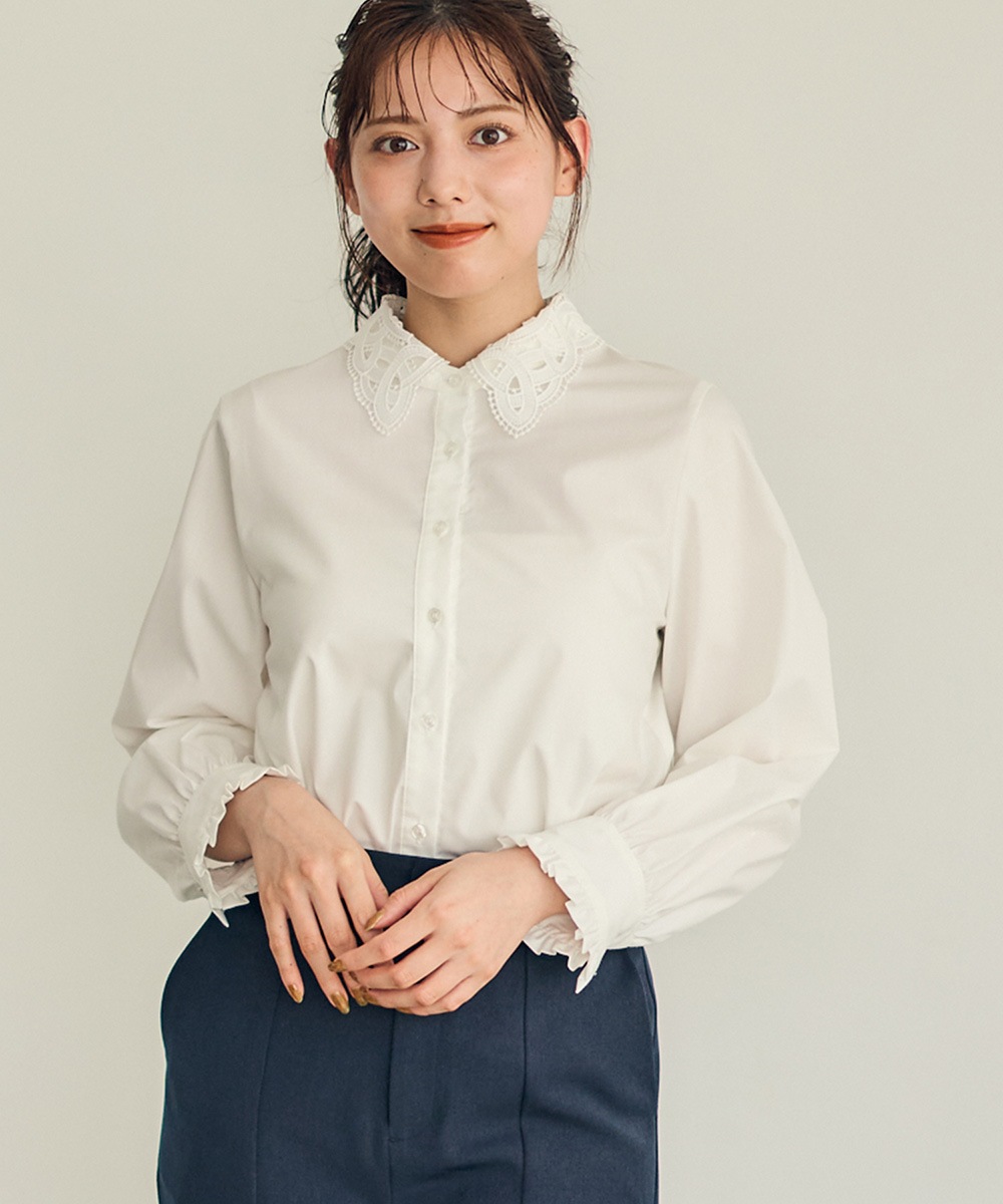 SALE】レース刺繍衿2wayシャツ - 12Twelve Agenda(トゥエルブ