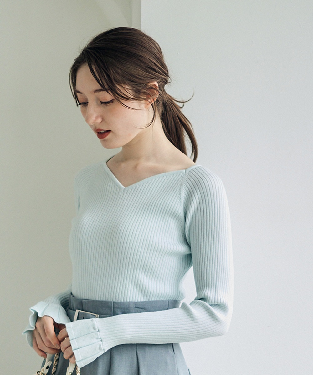 ハートネックフレアスリーブニットプルオーバー - 12Twelve Agenda