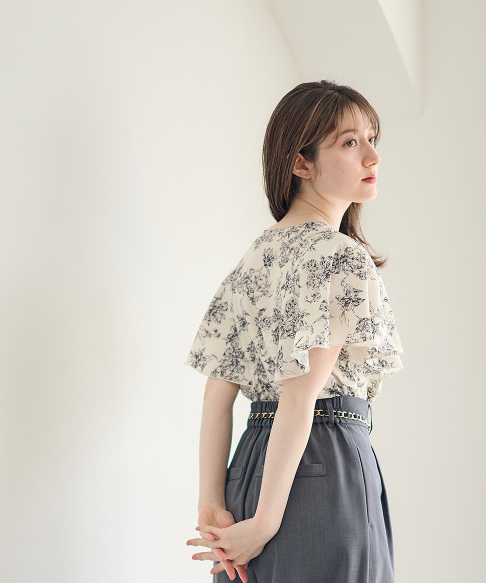 SALE】フリルスリーブ花柄ブラウス - 12Twelve Agenda(トゥエルブ