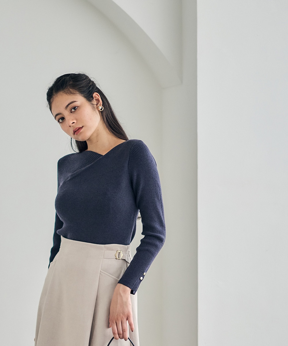 アシメタックネックリブニットプルオーバー - 12Twelve Agenda