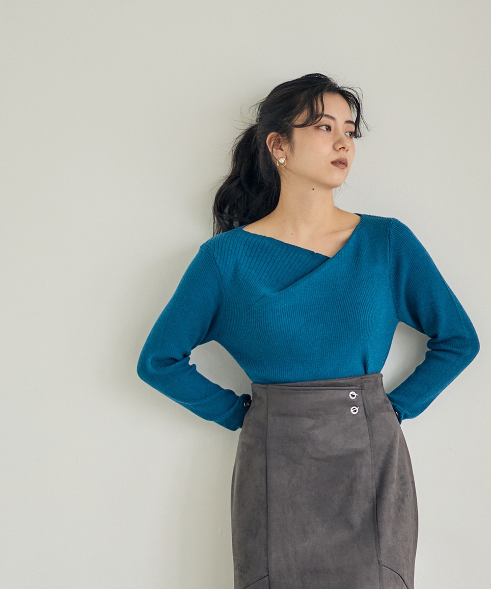 アシメタックネックリブニットプルオーバー - 12Twelve Agenda