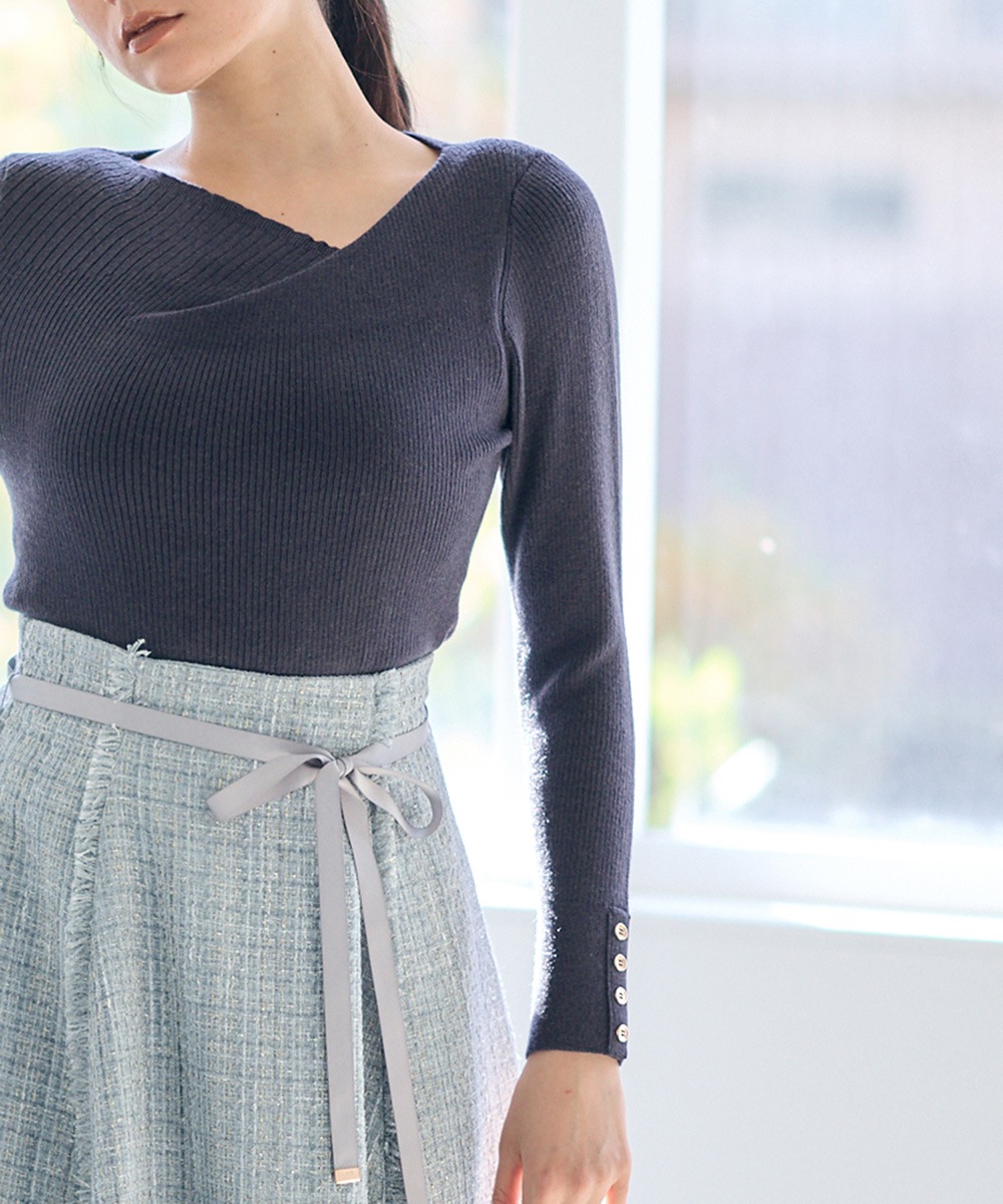 アシメタックネックリブニットプルオーバー - 12Twelve Agenda