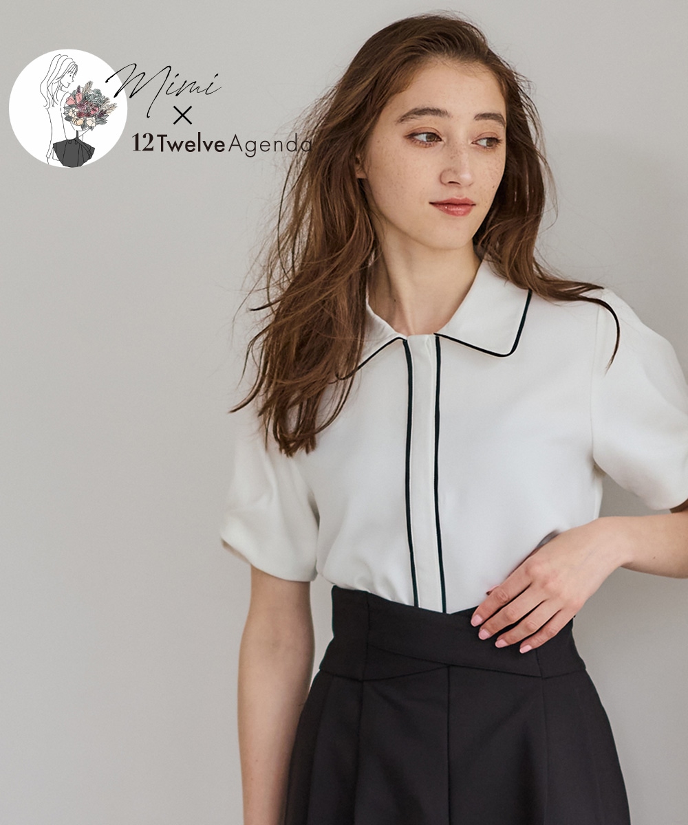 mimi Collaboration】配色サテンタックスリーブシャツ【6/12 12:00発売