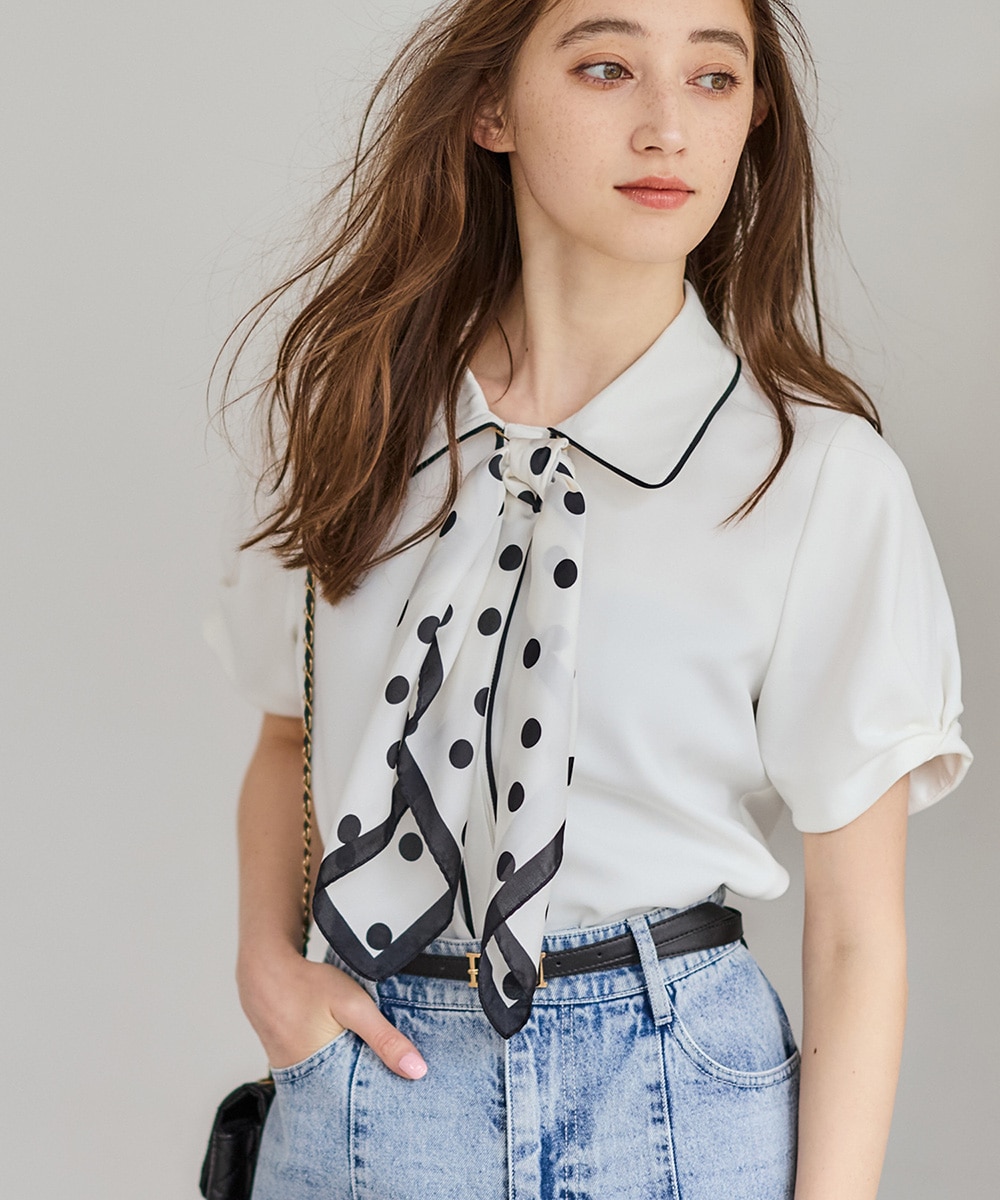 mimi Collaboration】配色サテンタックスリーブシャツ【6/12 12:00発売