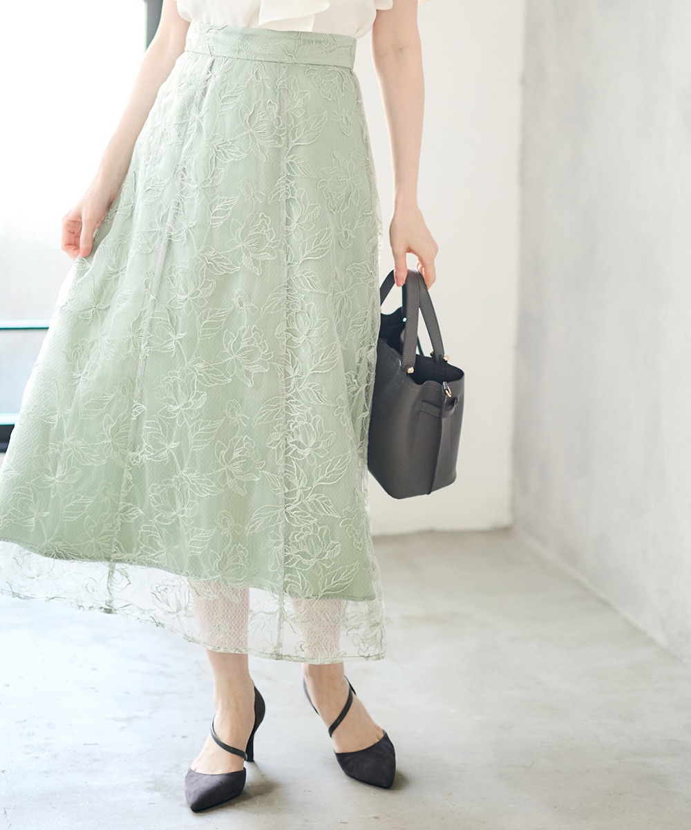 SALE】線画花柄刺繍フレアスカート - 12Twelve Agenda