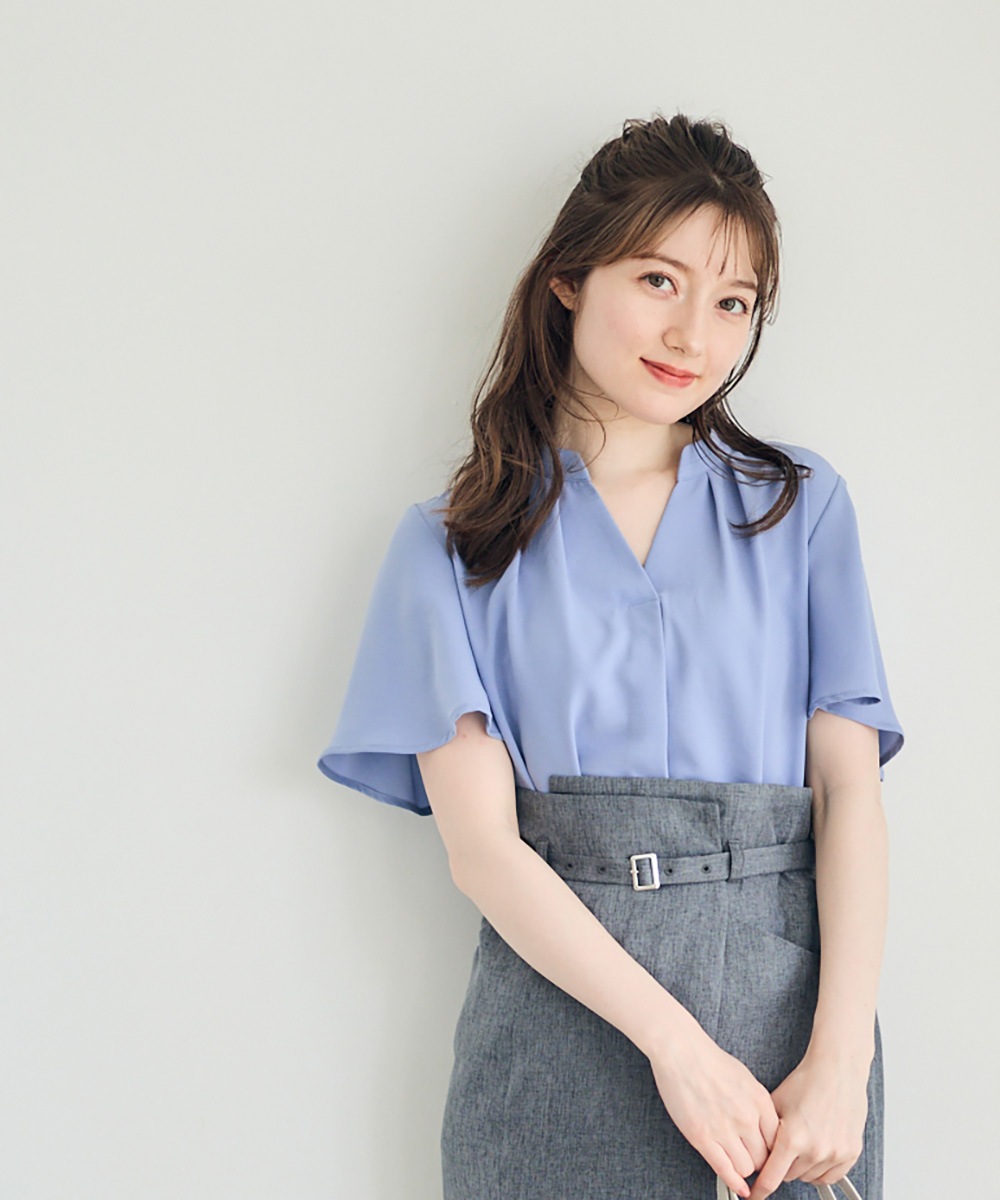 SALE】ストレッチジョーゼットキーネックブラウス - 12Twelve