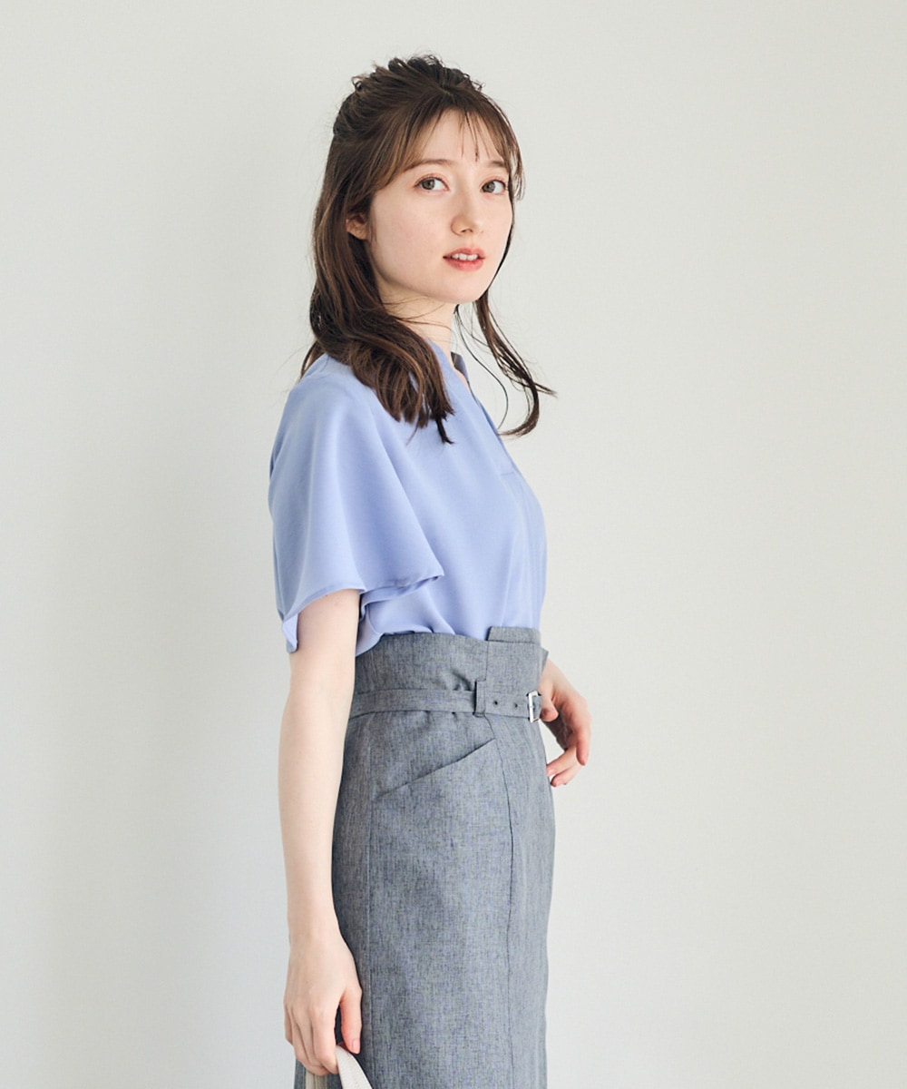 SALE】ストレッチジョーゼットキーネックブラウス - 12Twelve Agenda