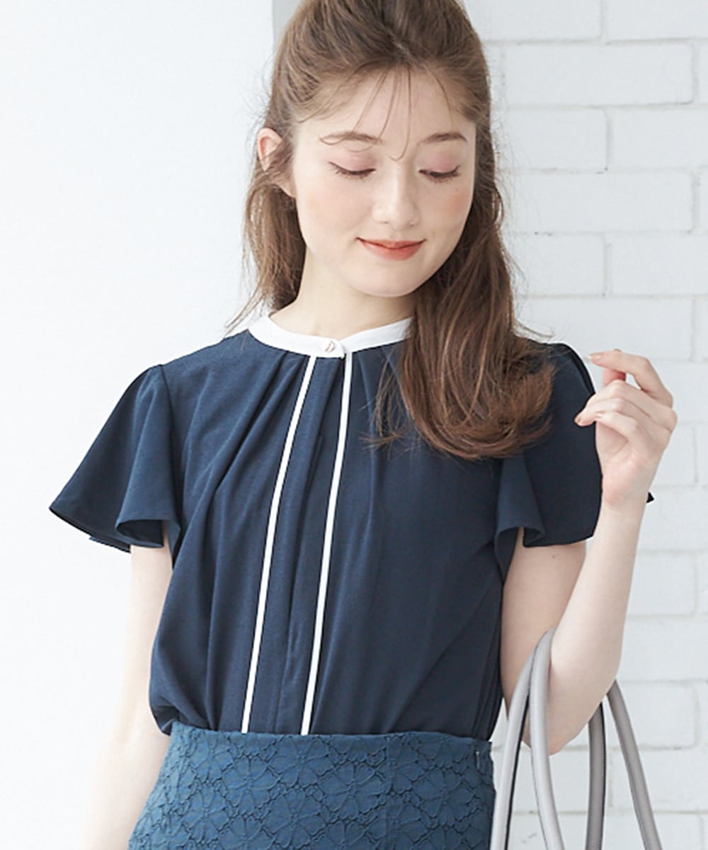 SALE】フレアスリーブ2wayタック配色ブラウス - 12Twelve
