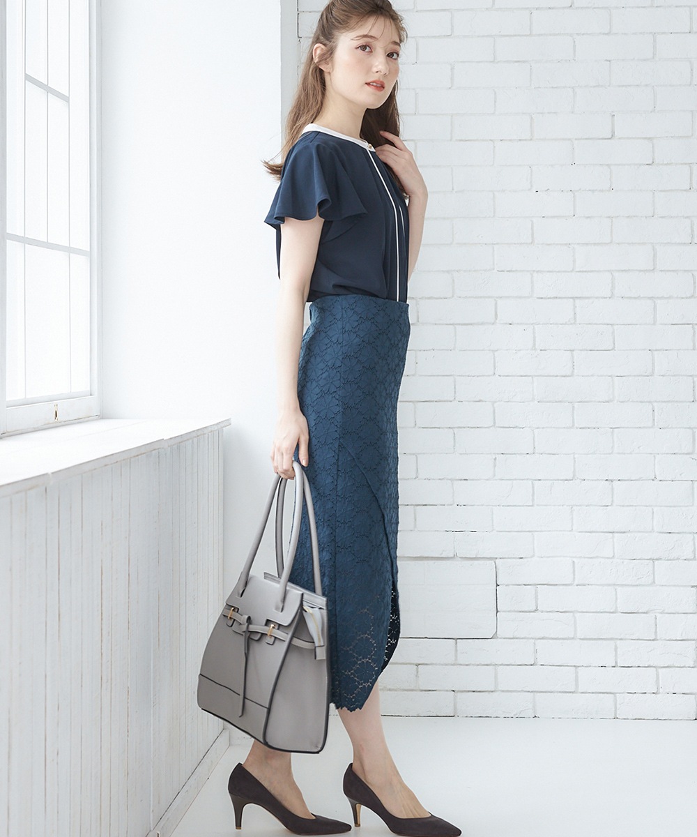 SALE】フレアスリーブ2wayタック配色ブラウス - 12Twelve