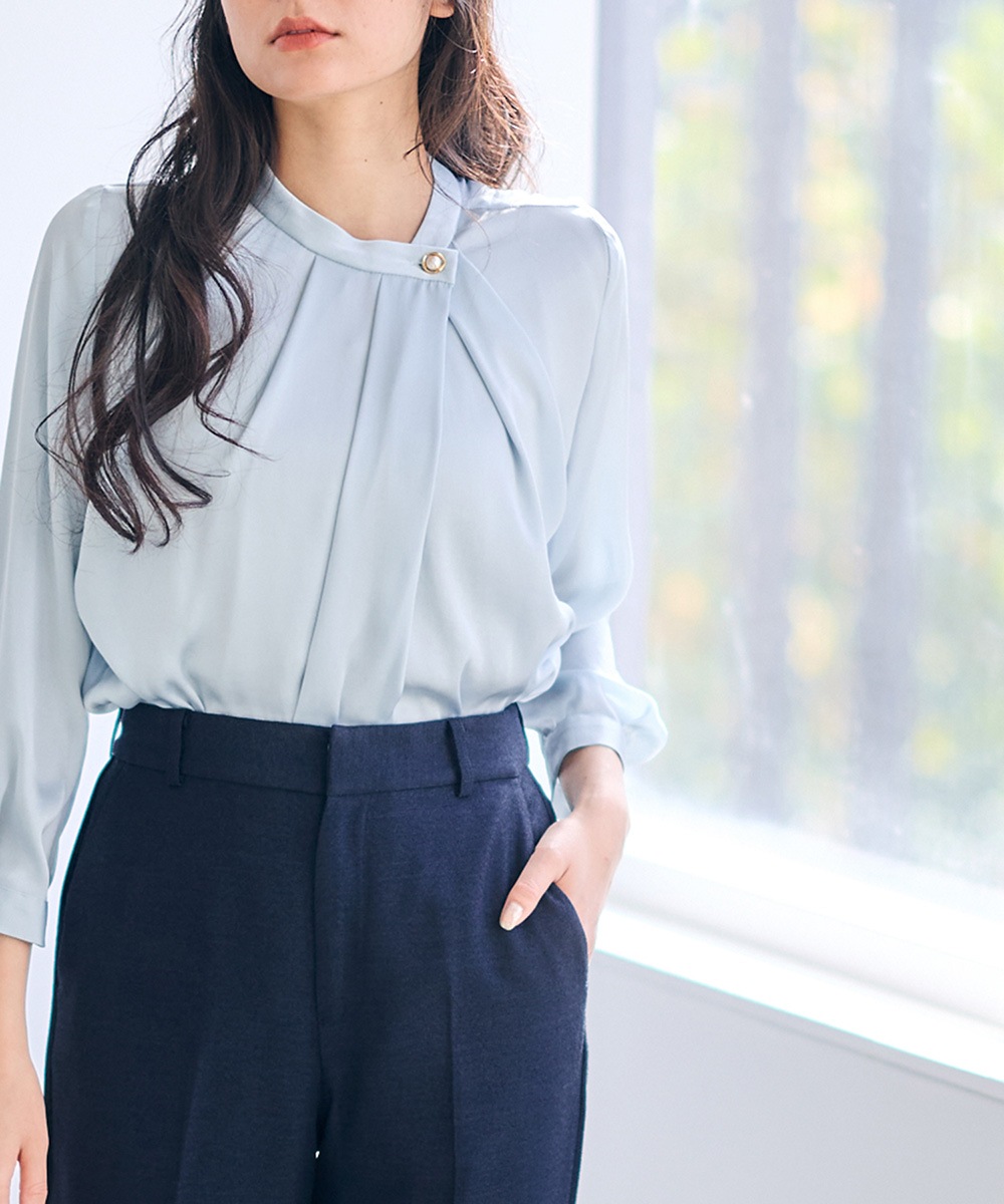 SALE】ヴィンテージサテンアシメスタンドデザイン釦ブラウス