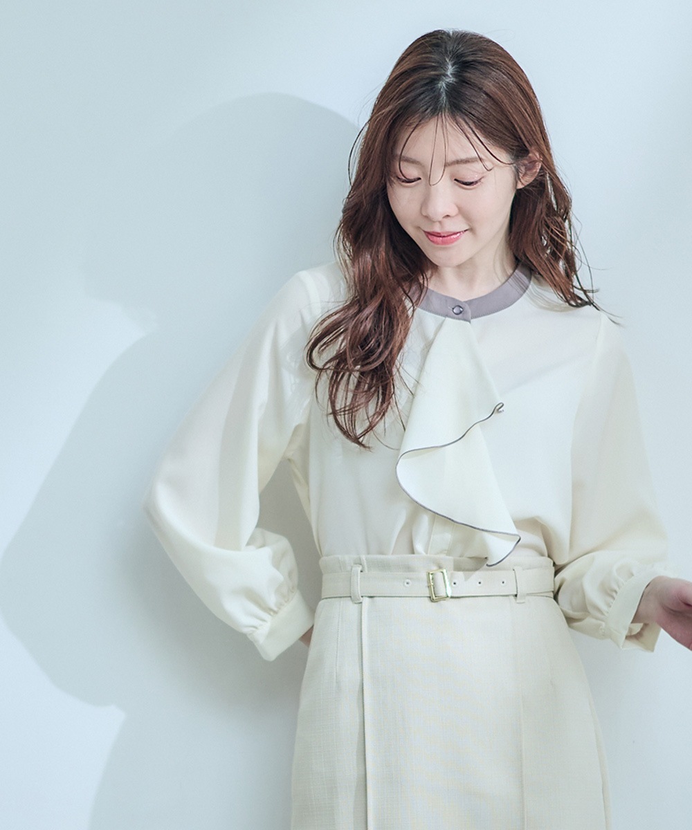 SALE】配色フリルデザインシャツブラウス - 12Twelve Agenda