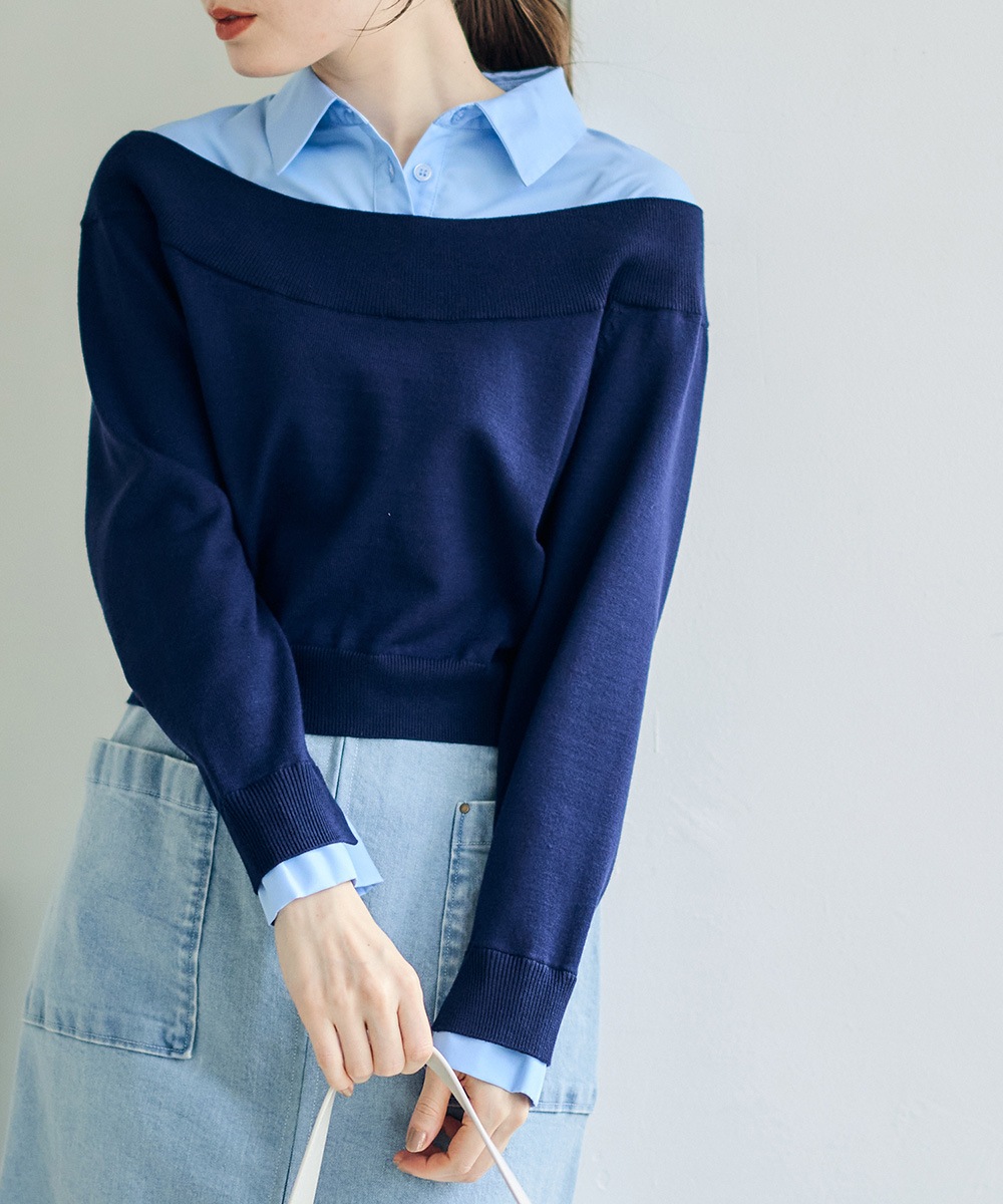 SALE】シャツレイヤード風ニットプルオーバー - 12Twelve Agenda