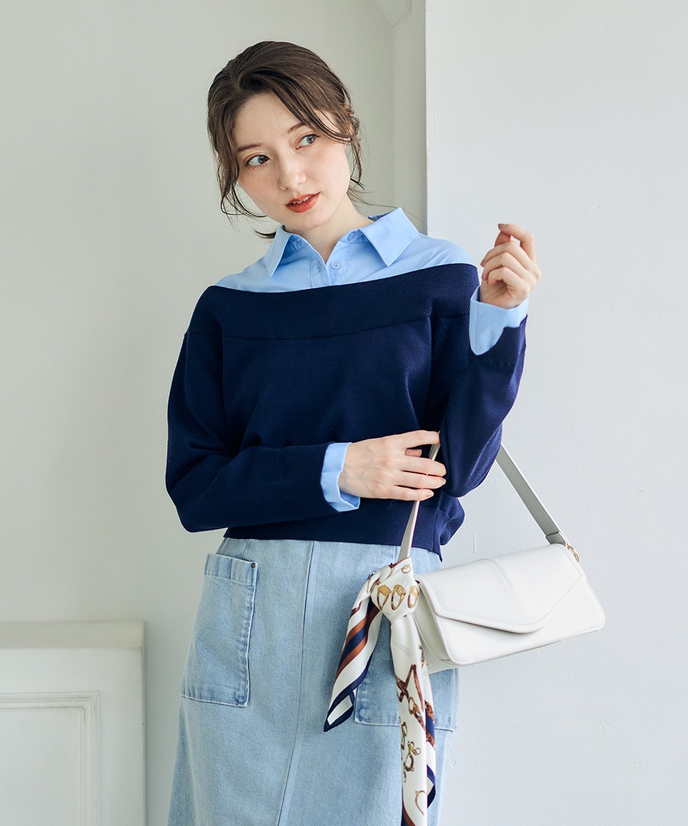 シャツレイヤード風ニットプルオーバー - 12Twelve Agenda(トゥエルブ