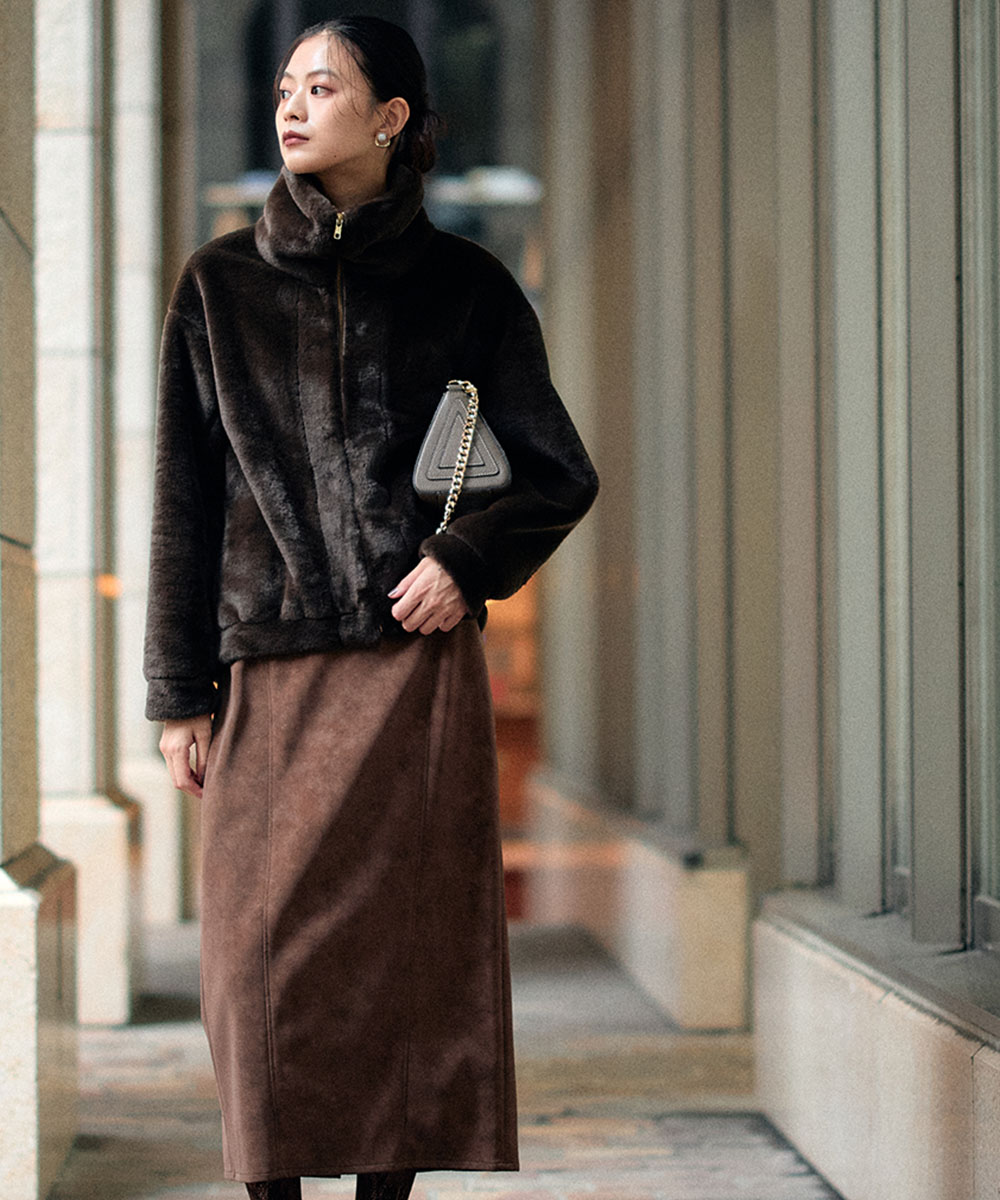 美品アニュアンスanuansウェーブレースタイトスカートSボルドー