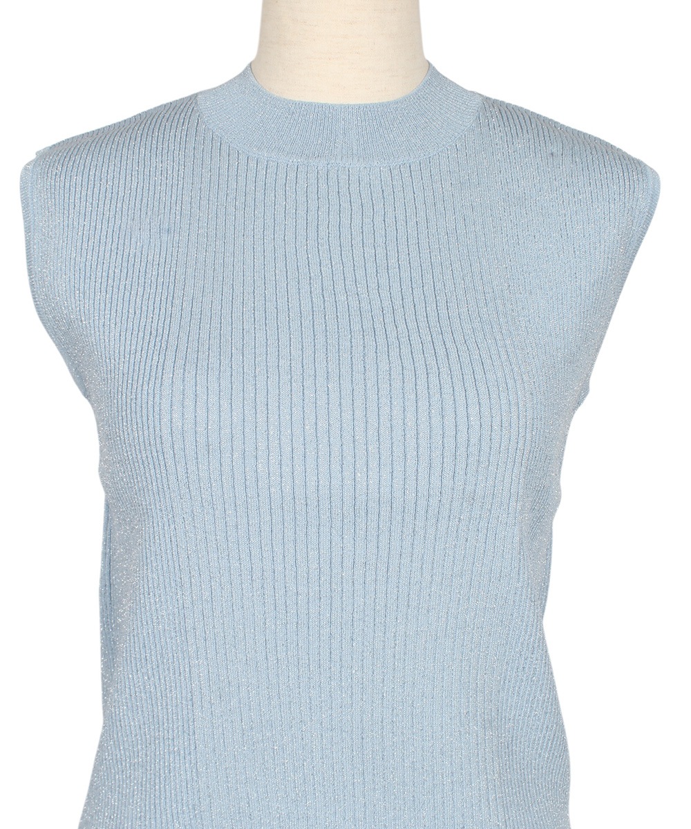 SALE】プチハイネックノースリーブラメリブニットプルオーバー