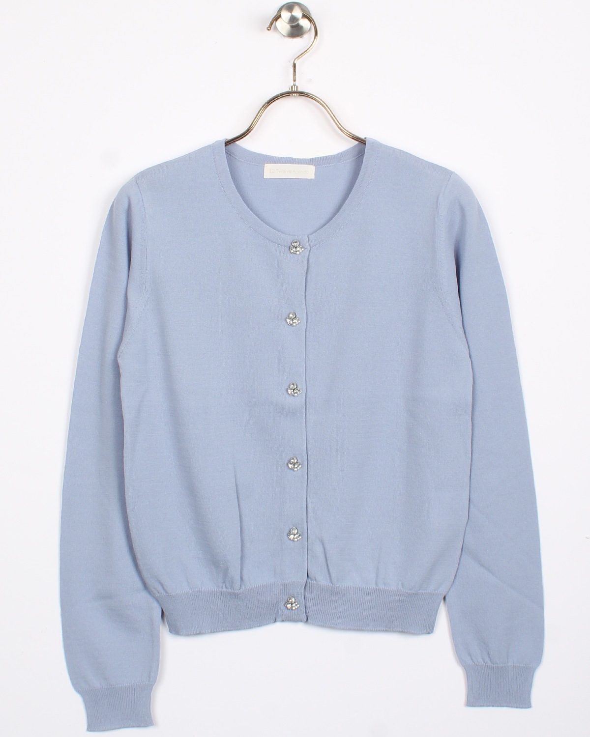 極美品 クルチアーニ カシミア ニット クルーネック カーディガン ビジュー index カーディガン 「7色展開/XS-LLサイズ」ビジューボタン