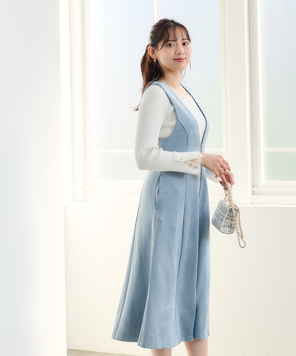 SALE】前後2wayフェイクスエード前ZIPフレアジャンスカ - 12Twelve