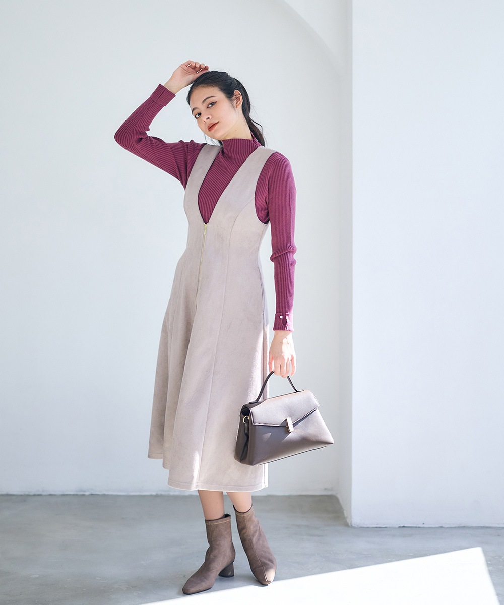 SALE】前後2wayフェイクスエード前ZIPフレアジャンスカ - 12Twelve