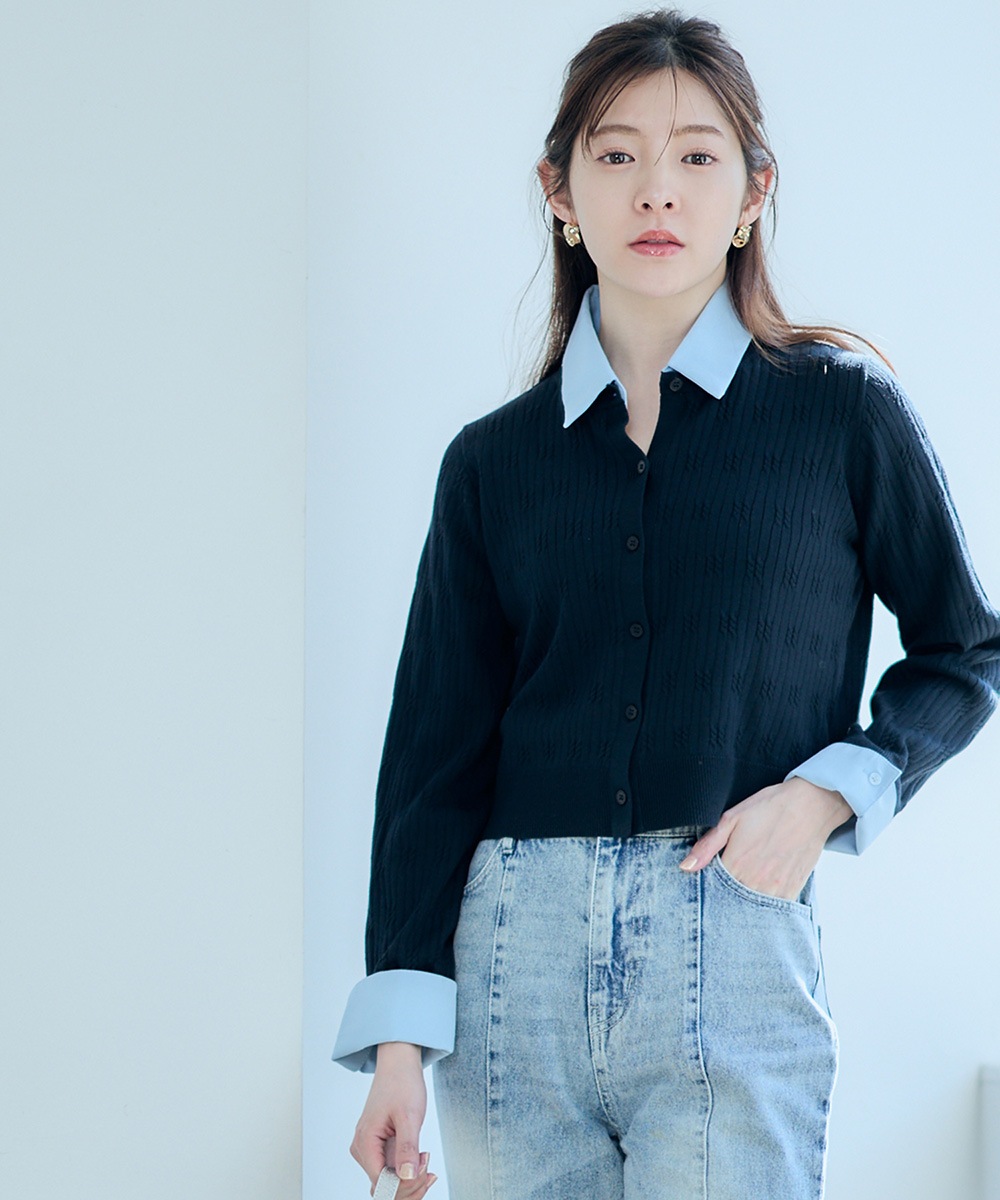 デザインケーブル衿ドッキングニットプルオーバー - 12Twelve Agenda