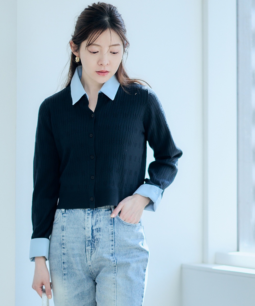 デザインケーブル衿ドッキングニットプルオーバー - 12Twelve Agenda