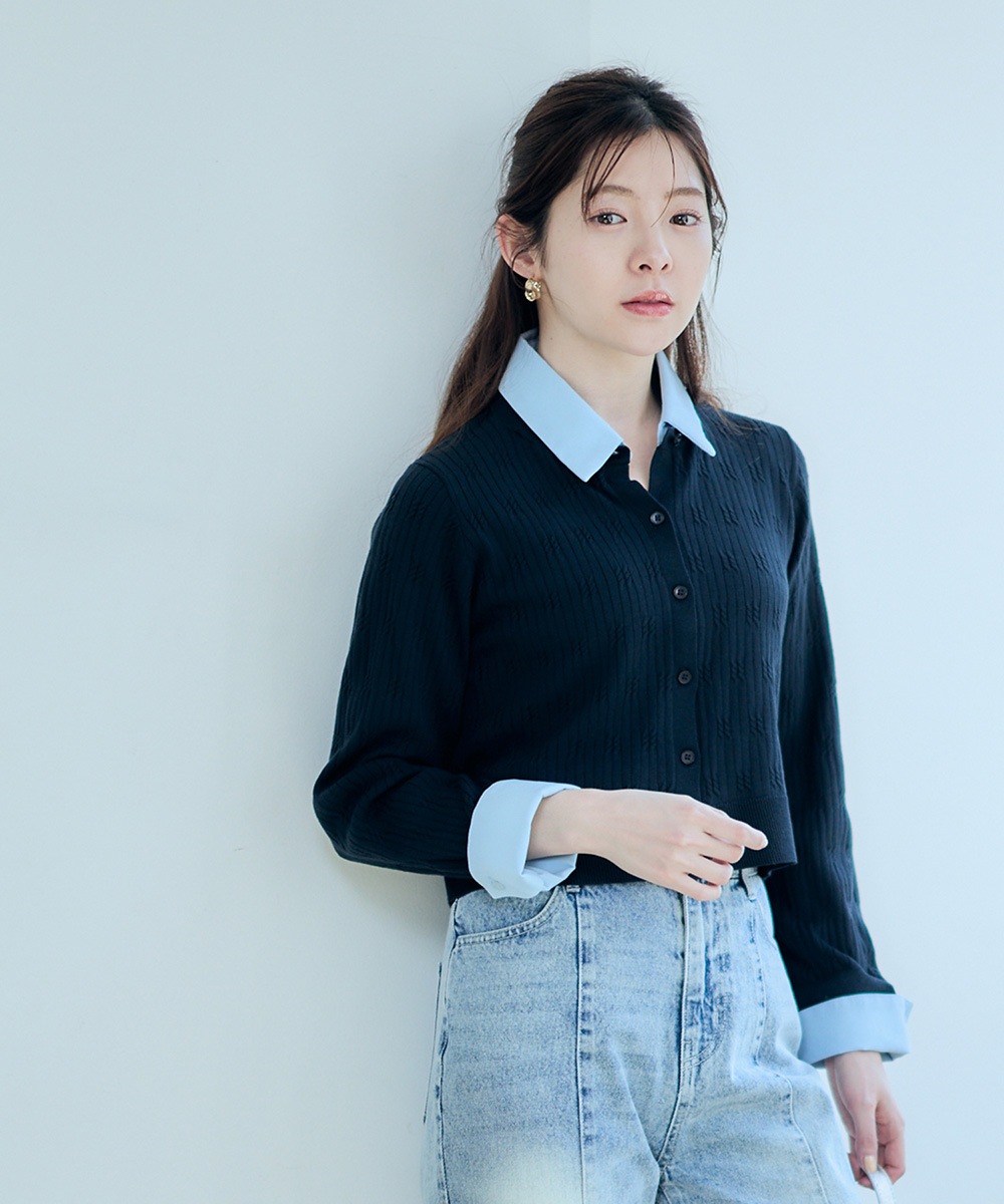 SALE】デザインケーブル衿ドッキングニットプルオーバー - 12Twelve