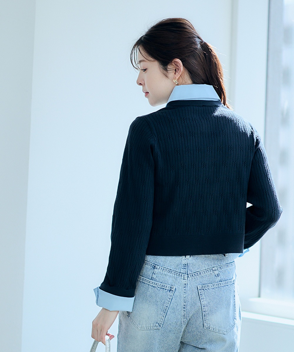 デザインケーブル衿ドッキングニットプルオーバー - 12Twelve Agenda