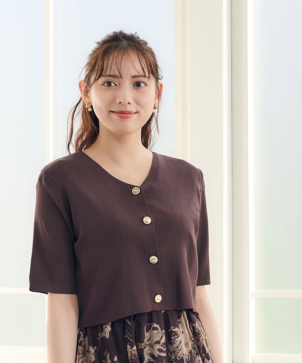 5分袖カーディガン×花柄ワンピースセット - 12Twelve Agenda