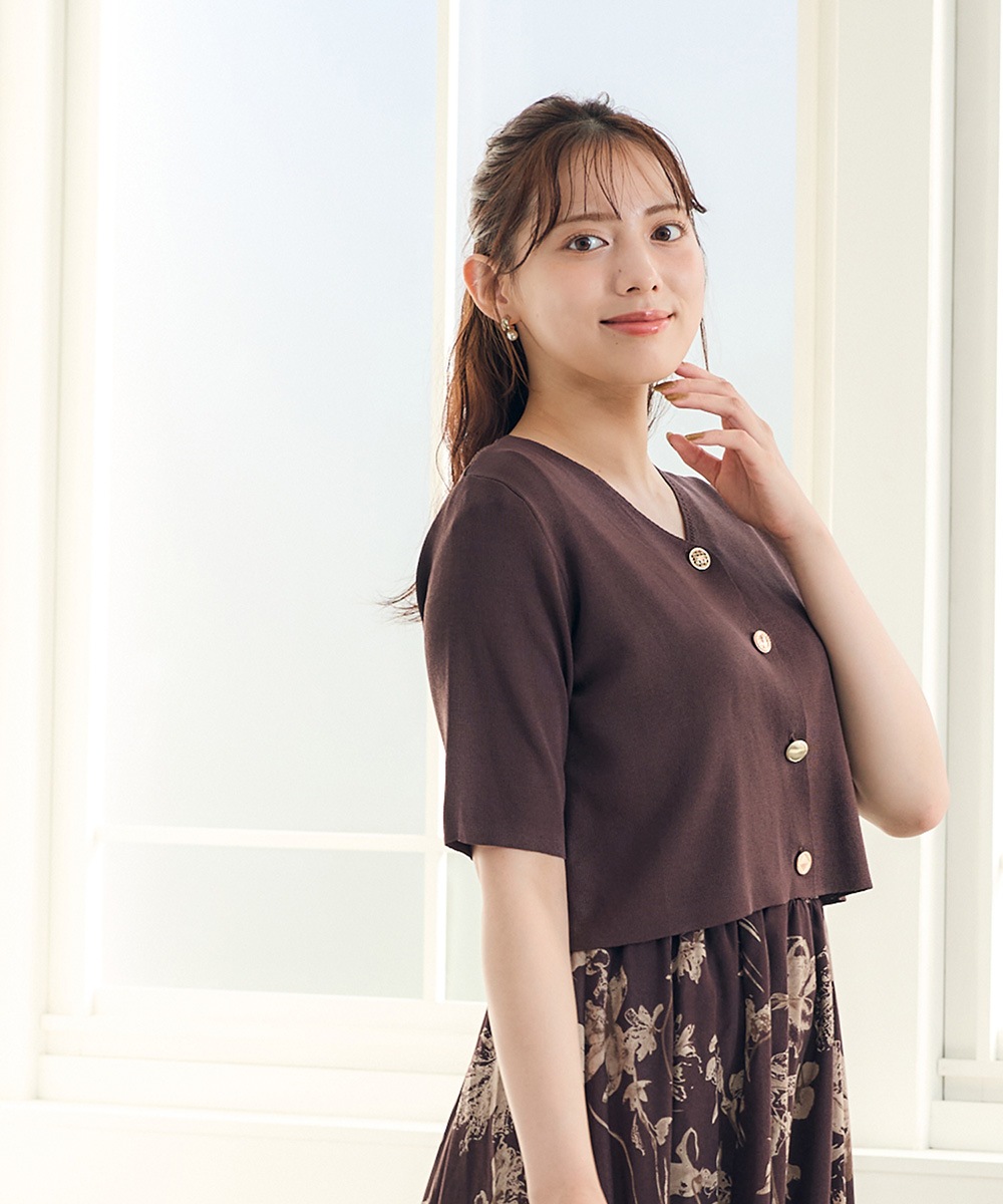 5分袖カーディガン×花柄ワンピースセット - 12Twelve Agenda