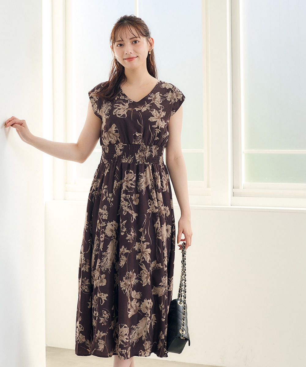 5分袖カーディガン×花柄ワンピースセット - 12Twelve Agenda