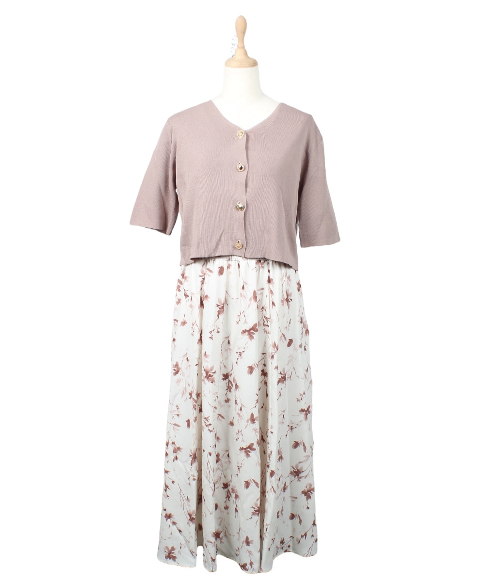 5分袖カーディガン×花柄ワンピースセット - 12Twelve Agenda