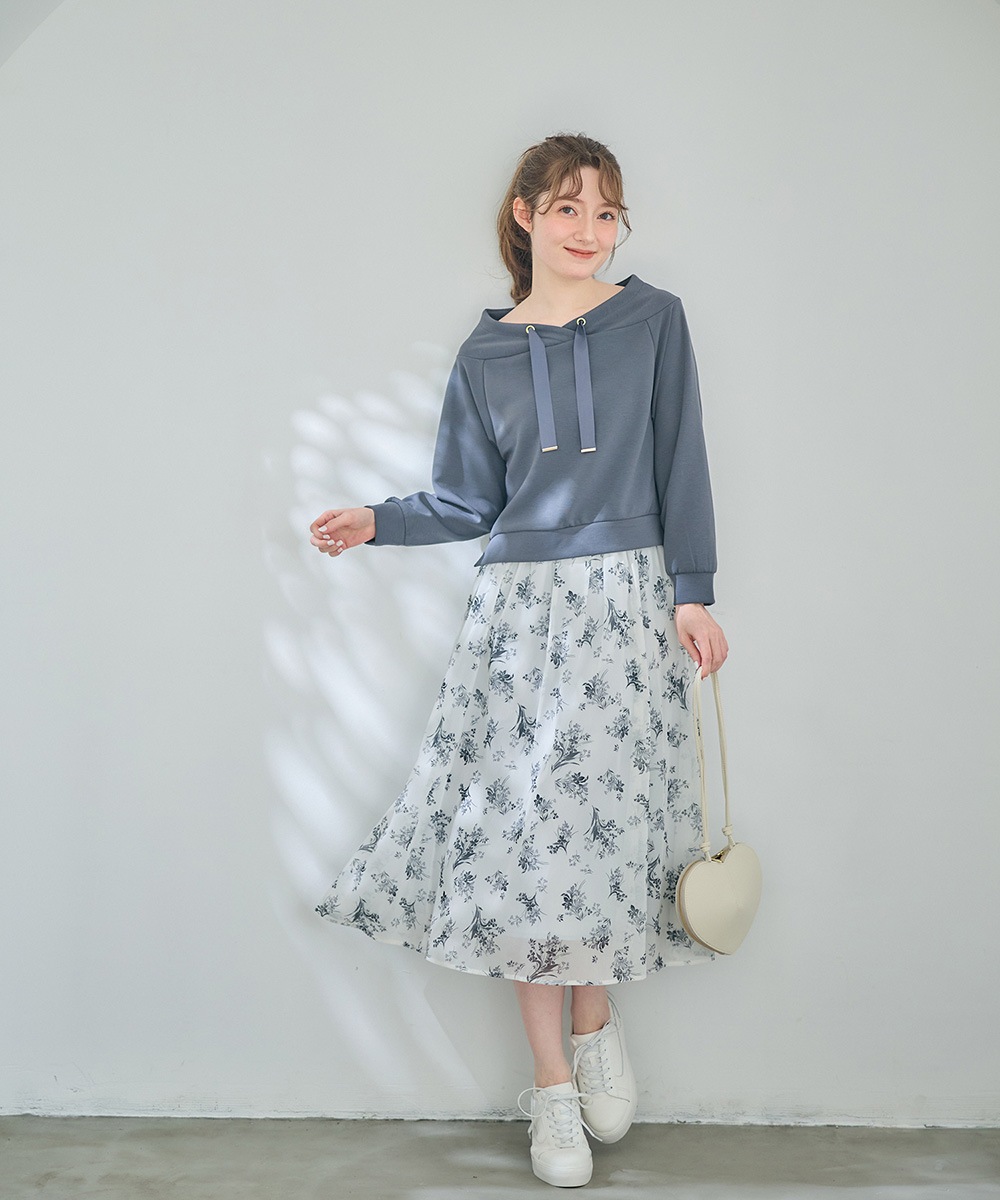 SALE】ベルト付シャイニーシフォン花柄スカート - 12Twelve Agenda