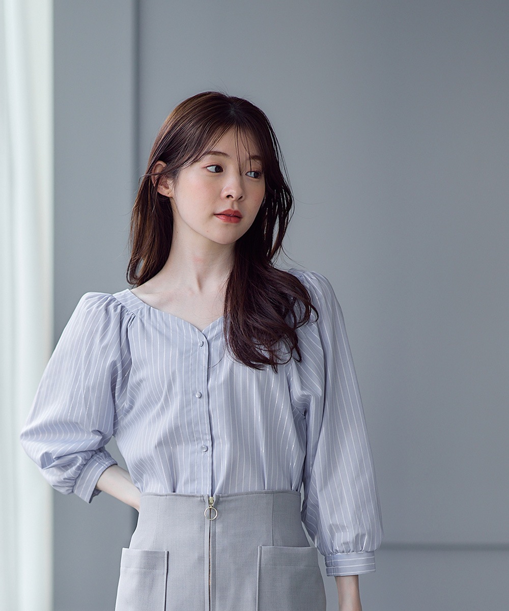 SALE】ラメストライプ前後2wayブラウス - 12Twelve Agenda