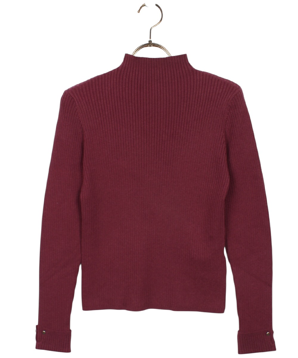 新色追加】ハイネック袖口ターンバックリブニットプルオーバー