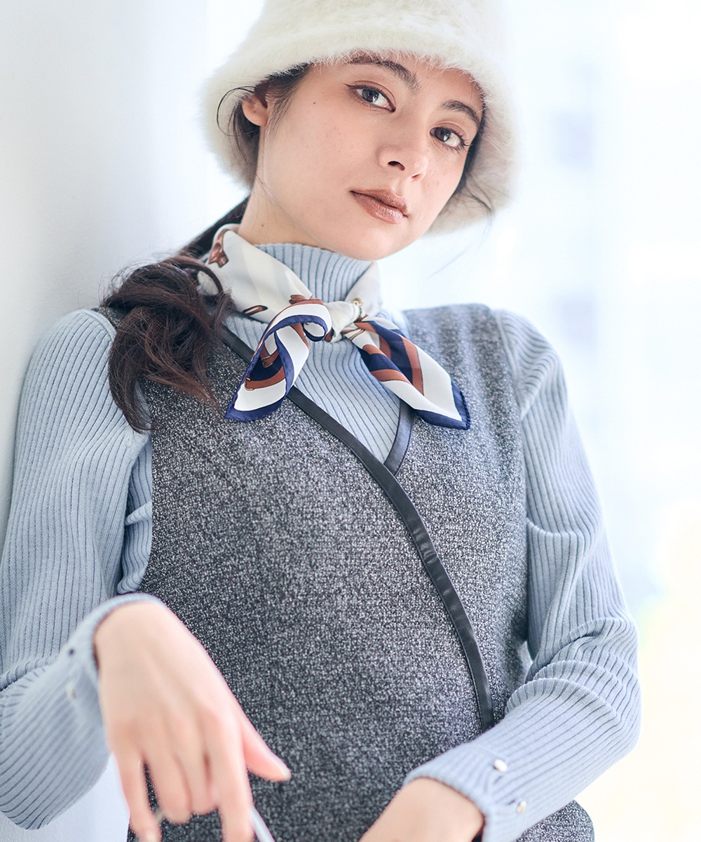 新色追加】ハイネック袖口ターンバックリブニットプルオーバー