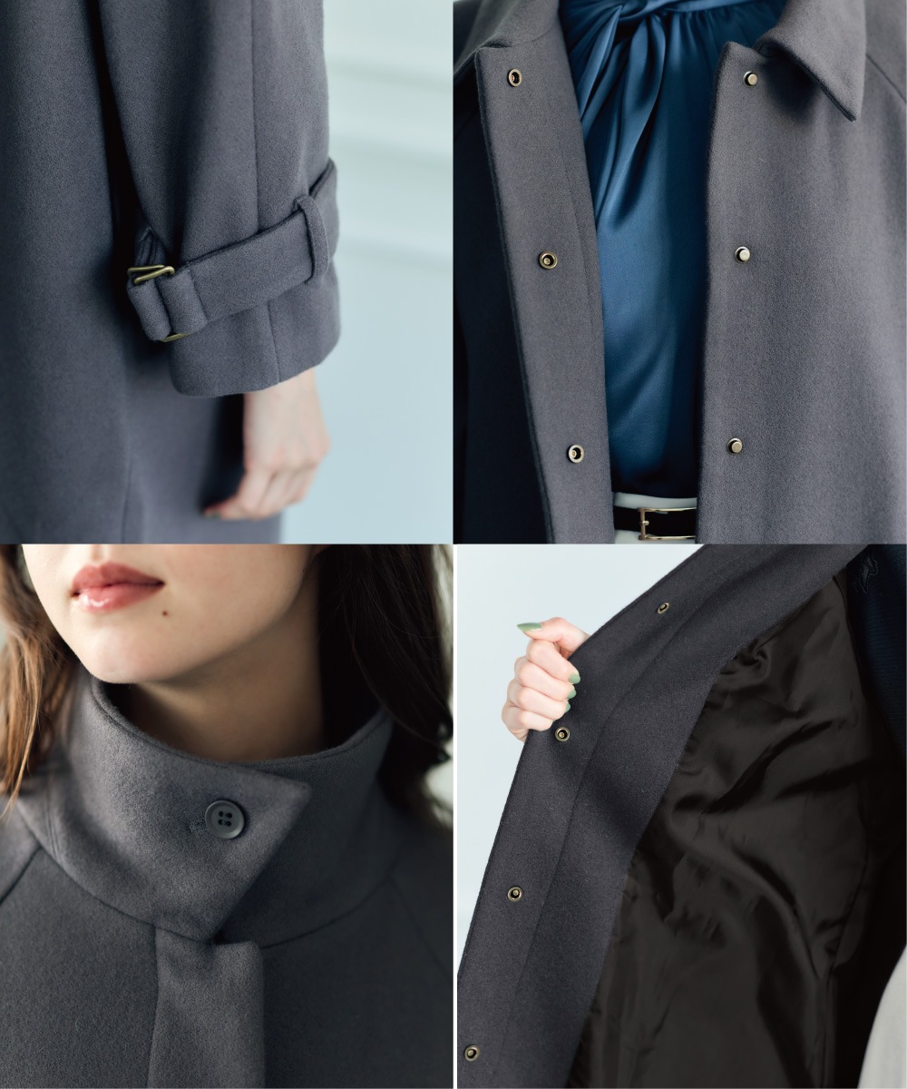 12トゥエルブアジェンダ ライトメルトンスタンドカラーコート　ウールロングコート Mimi Special Collaboration】ライトメルトンスタンドカラーコート
