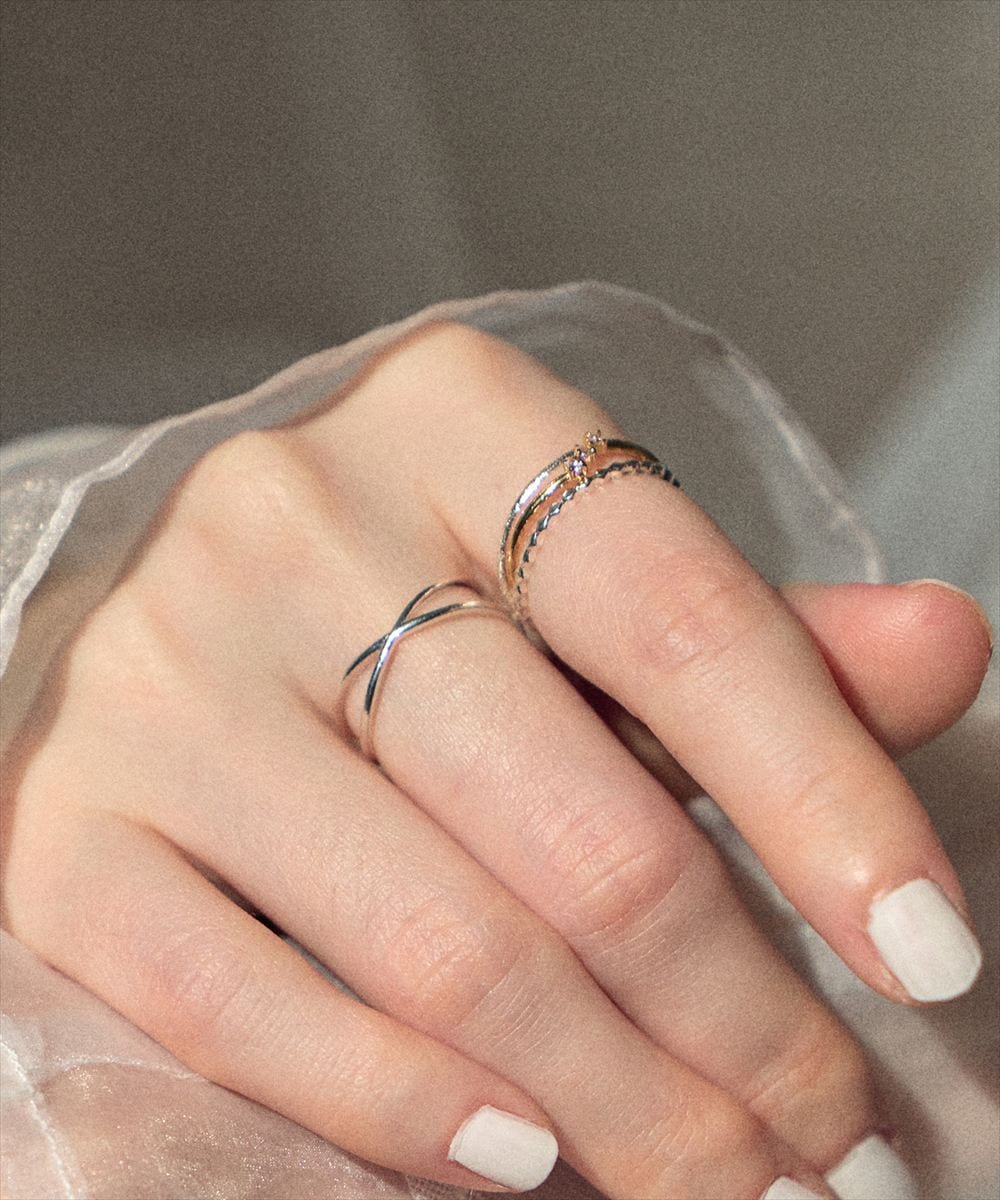 シルバー リブデザインリングダイヤ付き SV925〉13号2連リング - 12Twelve Agenda(トゥエルブアジェンダ)公式