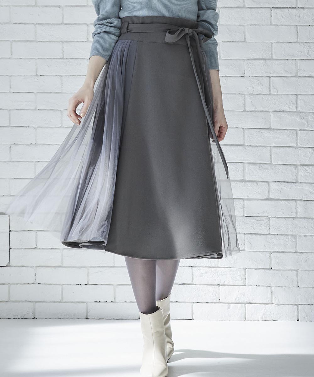 SALE】サイドシフォンプリーツハイウエストフレアスカート - 12Twelve