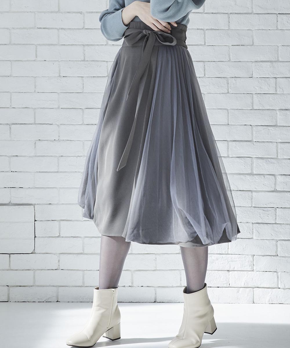 SALE】サイドシフォンプリーツハイウエストフレアスカート - 12Twelve