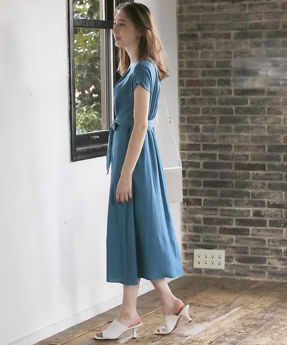 SALE】麻調合繊ウエストリボン前タックワンピース - 12Twelve