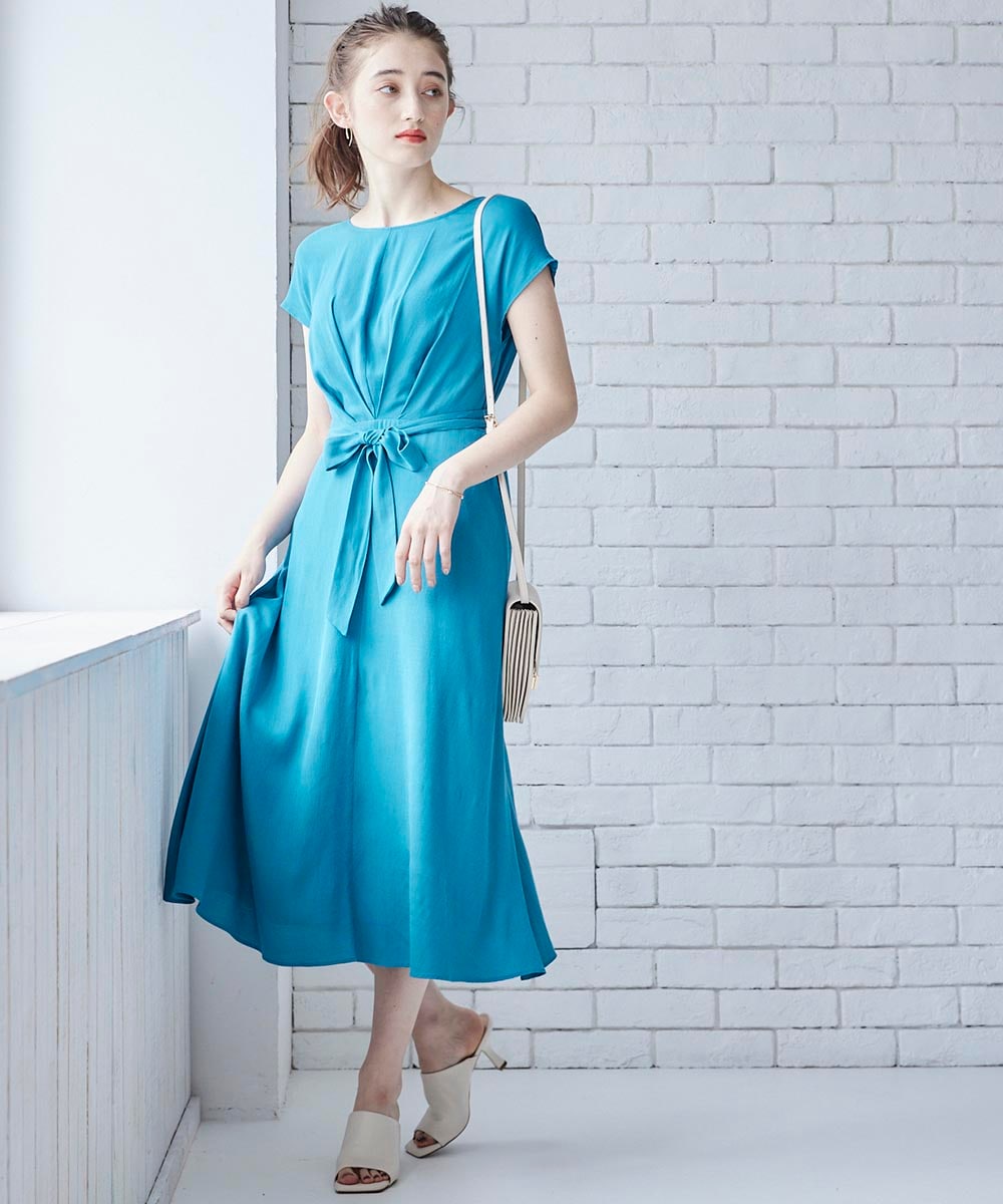 SALE】麻調合繊ウエストリボン前タックワンピース - 12Twelve