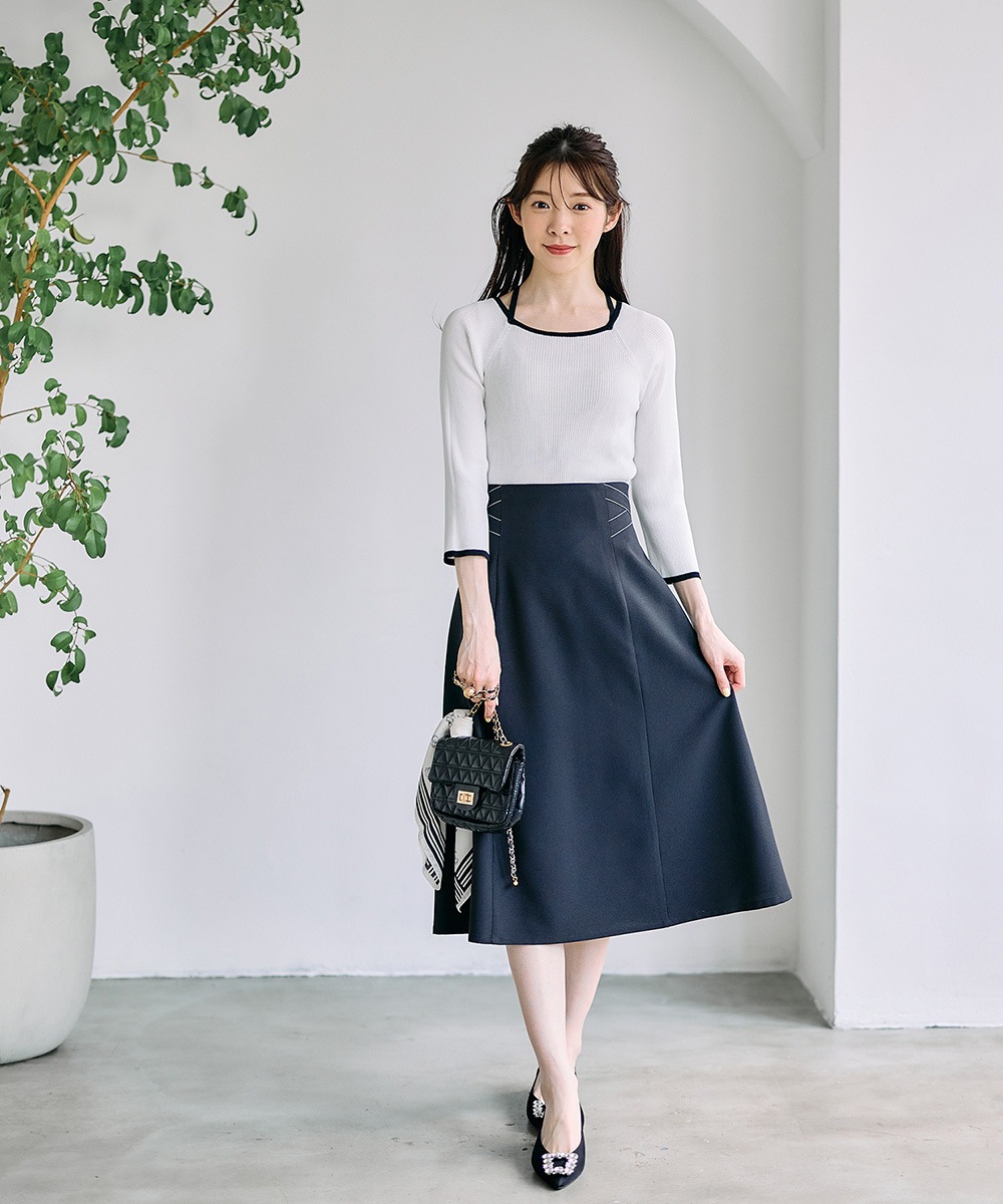 SALE】配色ラインリブ7分袖ニットプルオーバー - 12Twelve Agenda
