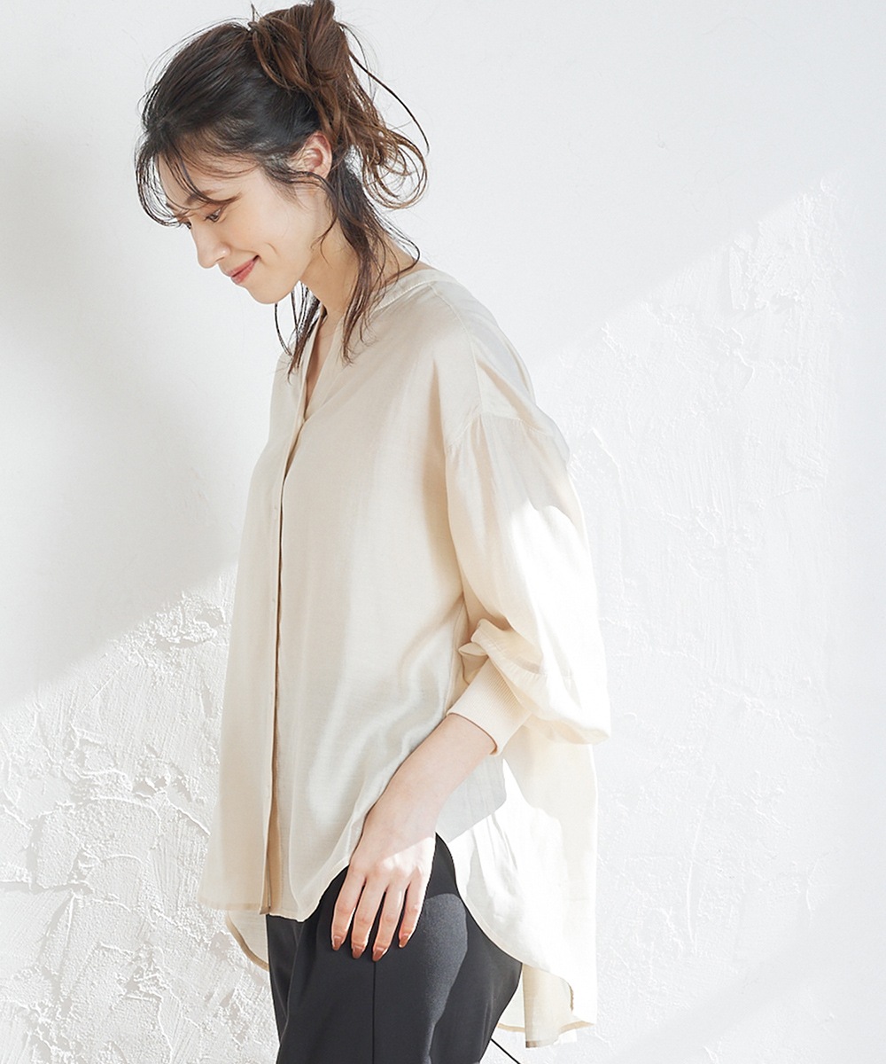 いっそん SALE】シルキーローン袖先リブキーネックシャツ - 12Twelve