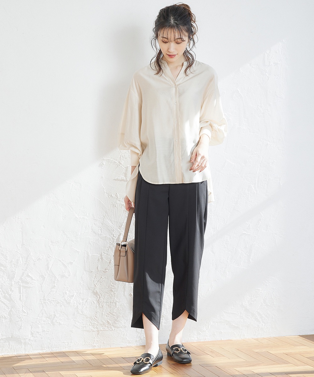 SALE】シルキーローン袖先リブキーネックシャツ - 12Twelve