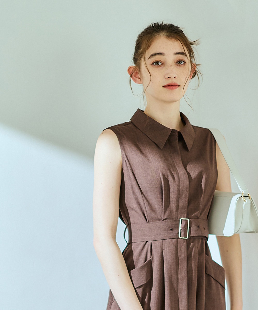 シャツ衿ノースリーブワンピース - 12Twelve Agenda(トゥエルブ