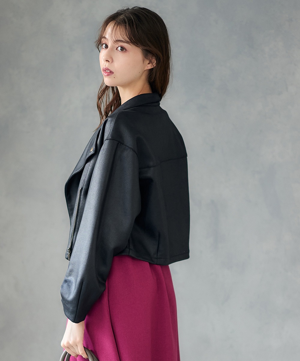 SALE】レザー風ジャージーライダースジャケット - 12Twelve