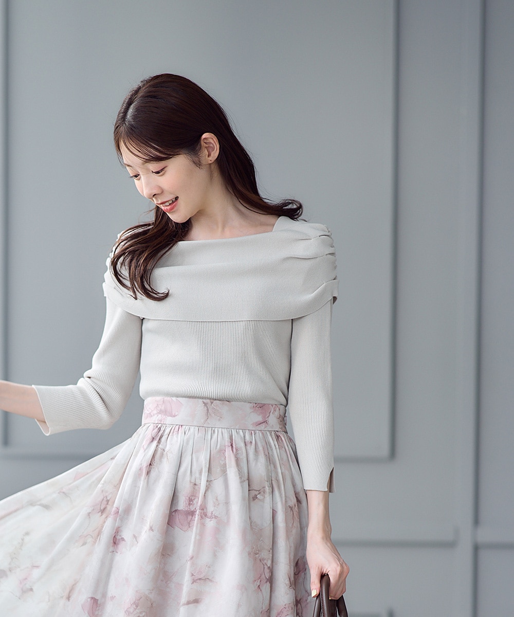 SALE】サイドドロストドレープオフショル11分袖ニットプル