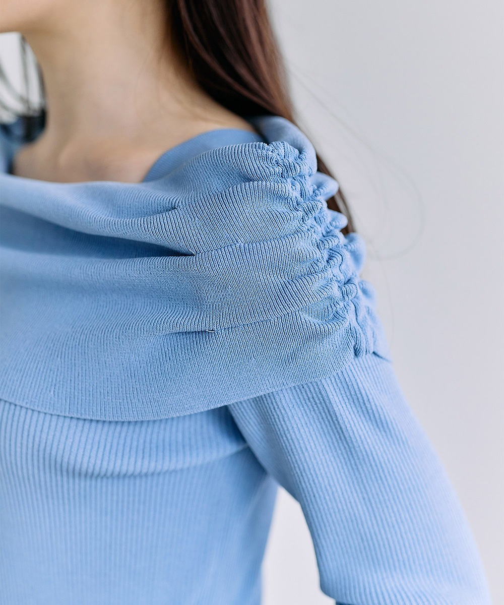 SALE】サイドドロストドレープオフショル11分袖ニットプル