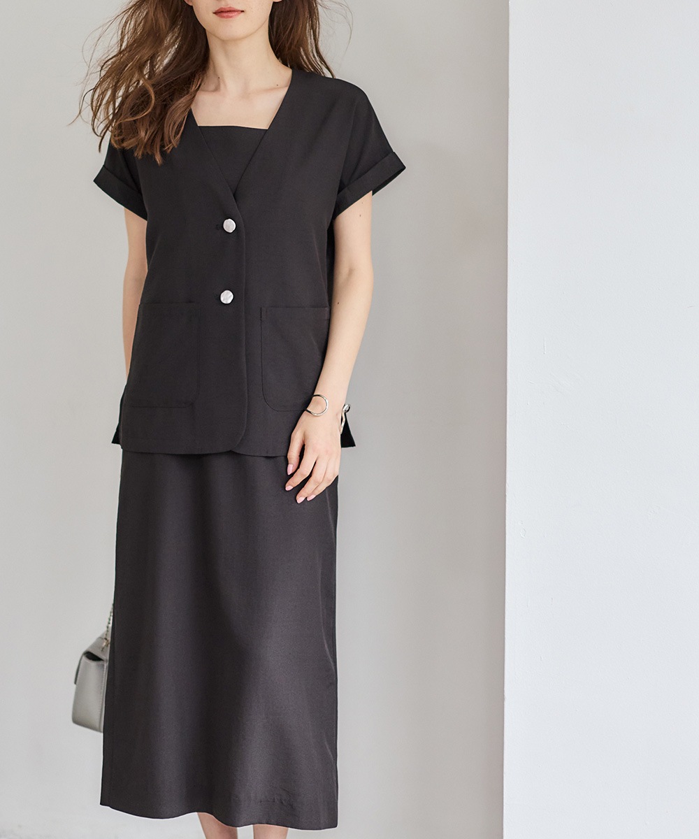 SALE】ノーカラージャケット×キャミワンピースセット - 12Twelve